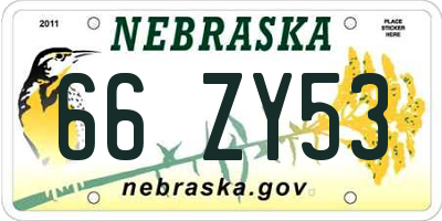 NE license plate 66ZY53