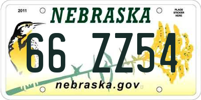 NE license plate 66ZZ54