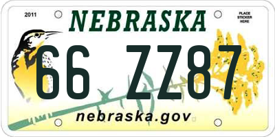 NE license plate 66ZZ87