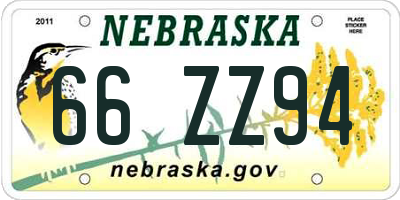 NE license plate 66ZZ94