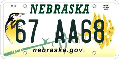 NE license plate 67AA68