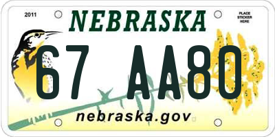 NE license plate 67AA80