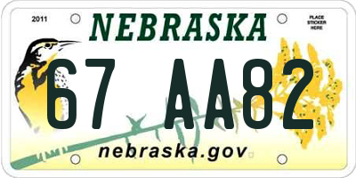 NE license plate 67AA82