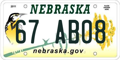 NE license plate 67AB08