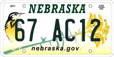 NE license plate 67AC12