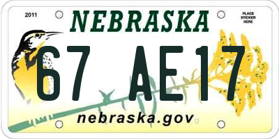 NE license plate 67AE17
