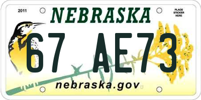 NE license plate 67AE73