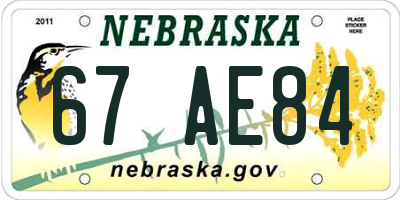 NE license plate 67AE84