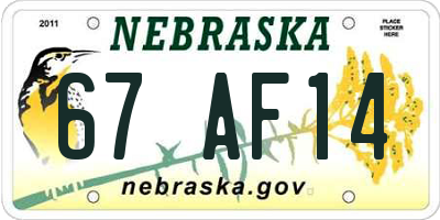 NE license plate 67AF14