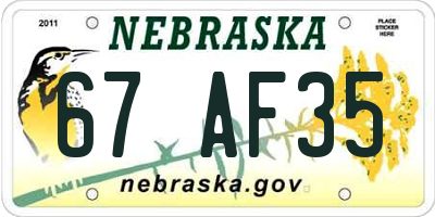 NE license plate 67AF35