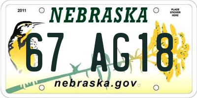 NE license plate 67AG18