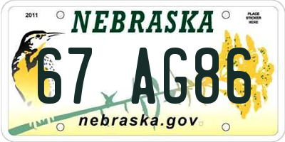 NE license plate 67AG86