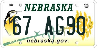 NE license plate 67AG90