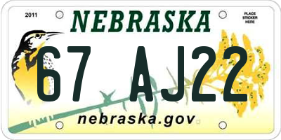 NE license plate 67AJ22