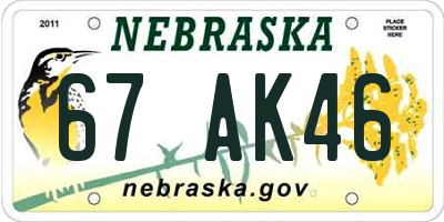 NE license plate 67AK46