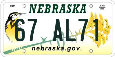 NE license plate 67AL71
