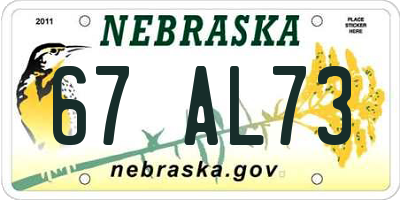 NE license plate 67AL73