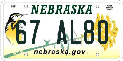 NE license plate 67AL80