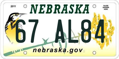 NE license plate 67AL84
