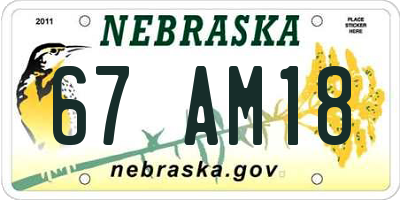 NE license plate 67AM18