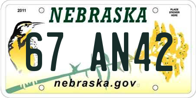 NE license plate 67AN42