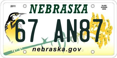 NE license plate 67AN87