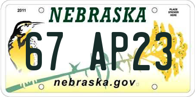 NE license plate 67AP23
