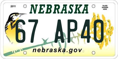 NE license plate 67AP40