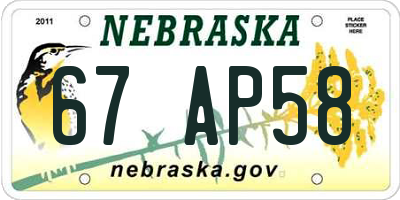 NE license plate 67AP58