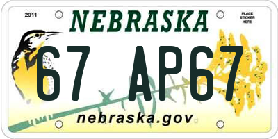 NE license plate 67AP67