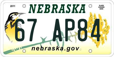 NE license plate 67AP84