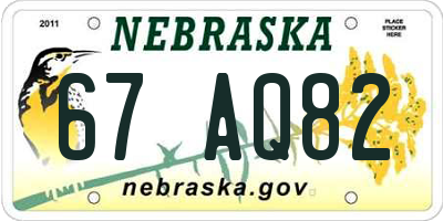 NE license plate 67AQ82