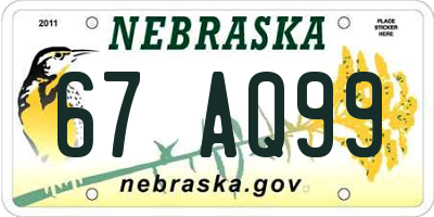 NE license plate 67AQ99
