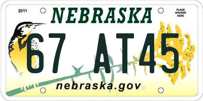 NE license plate 67AT45