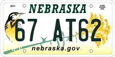 NE license plate 67AT62