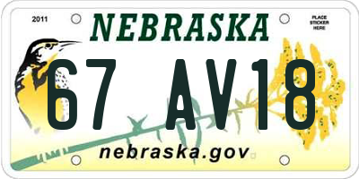 NE license plate 67AV18