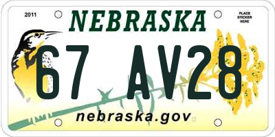 NE license plate 67AV28