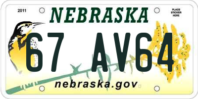 NE license plate 67AV64