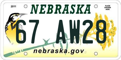NE license plate 67AW28