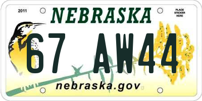 NE license plate 67AW44