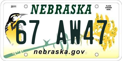 NE license plate 67AW47
