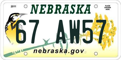 NE license plate 67AW57