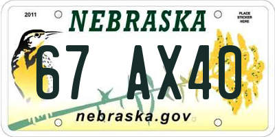 NE license plate 67AX40