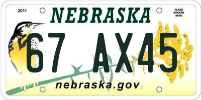 NE license plate 67AX45