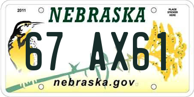 NE license plate 67AX61