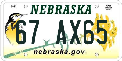 NE license plate 67AX65