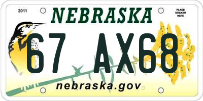 NE license plate 67AX68
