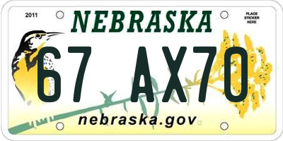 NE license plate 67AX70