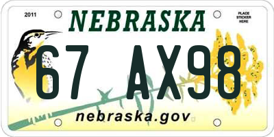 NE license plate 67AX98