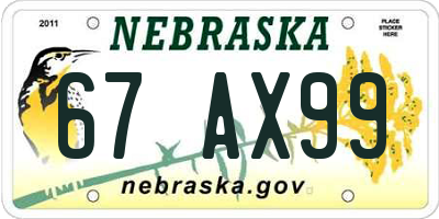 NE license plate 67AX99